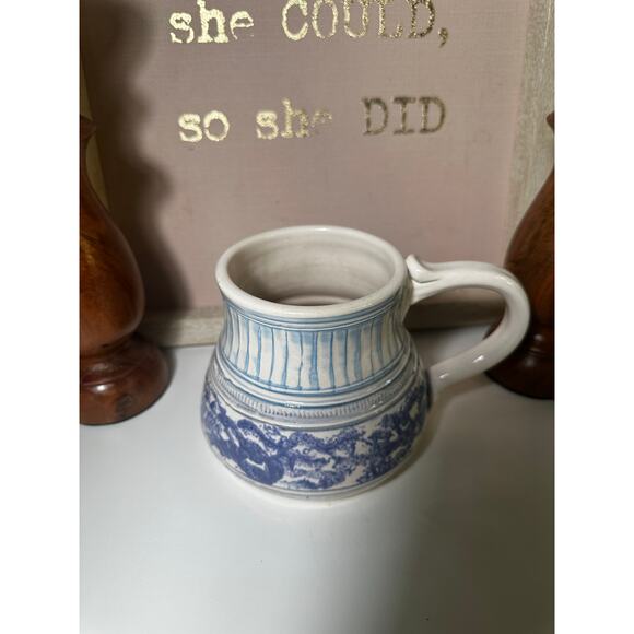 Beautiful multi color blue and white handmade signed mug - Picture 2 of 5